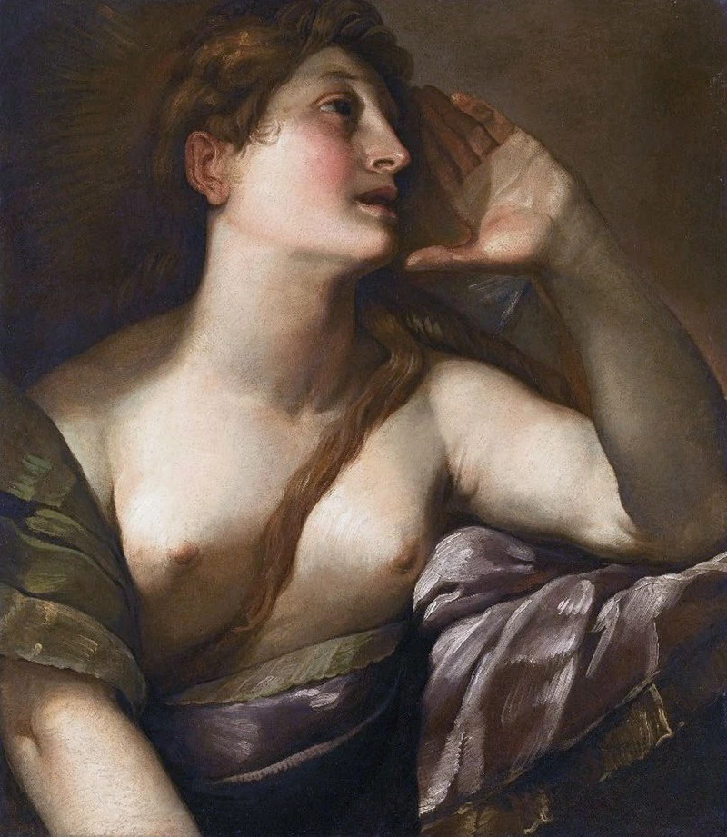  166-Studio di una figura femminile rivolta verso destra, la Maddalena penitente 